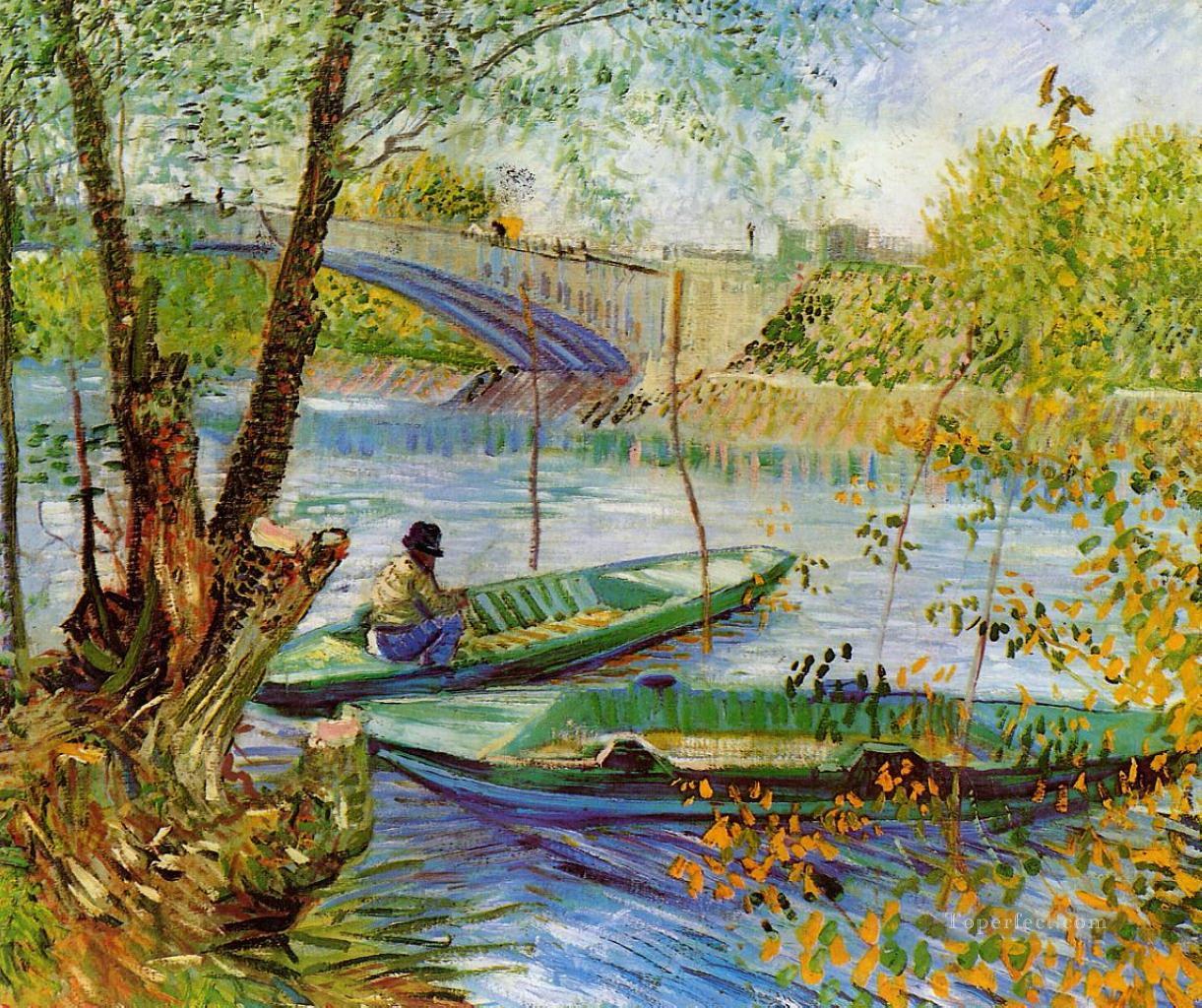 Fishing in the Spring Vincent van Gogh Landscapes brook Oil Paintings